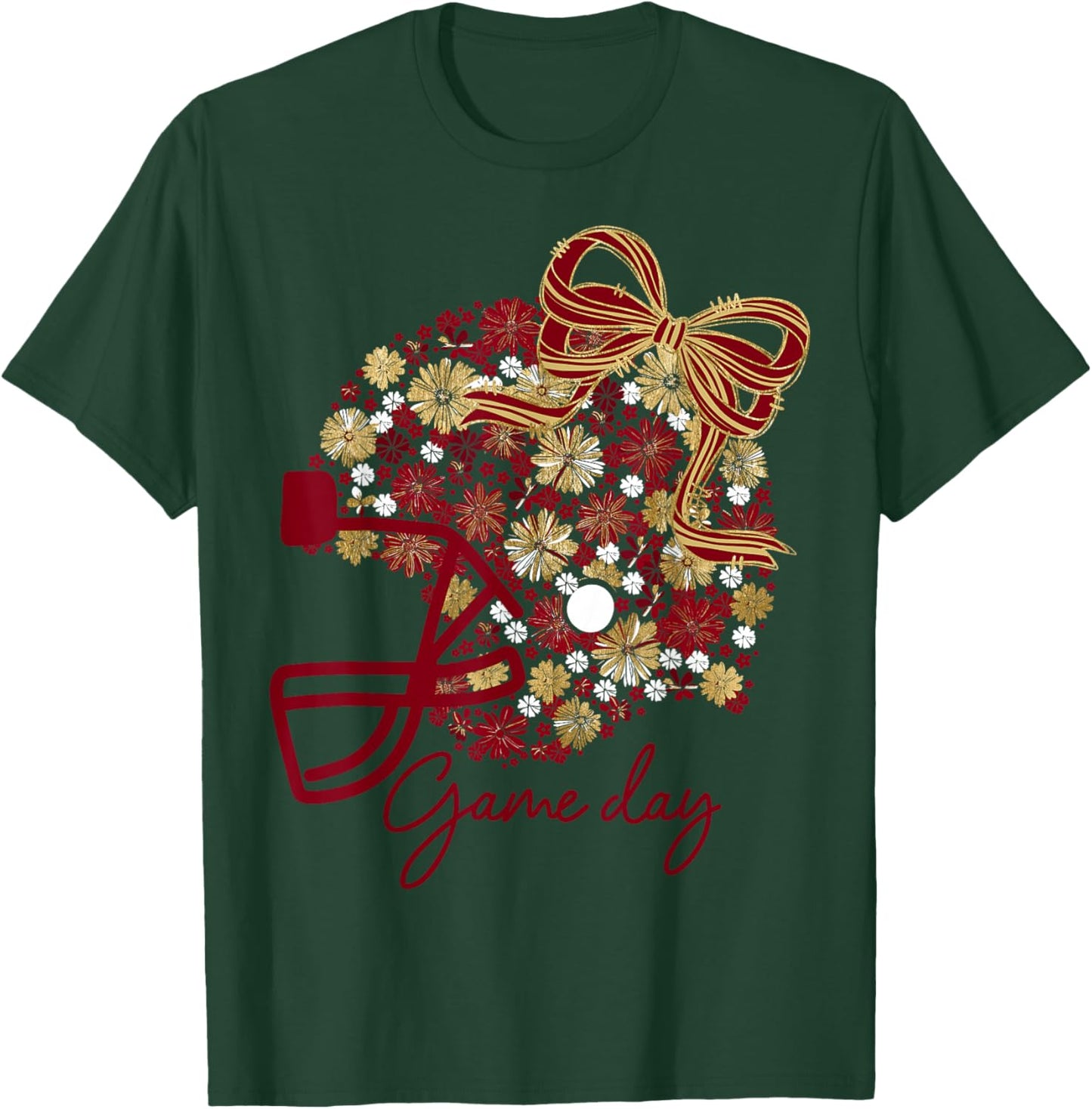 Floral Football Game Day Girly Team Spirit Burgundy & Gold T-Shirt - T-Shirt | Forest