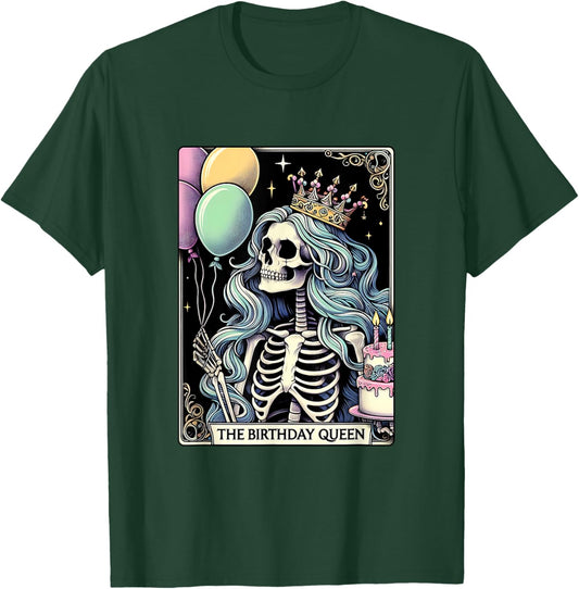 Birthday Queen Tarot Card Cute Gothic Skeleton Women Girls T-Shirt - T-Shirt | Forest