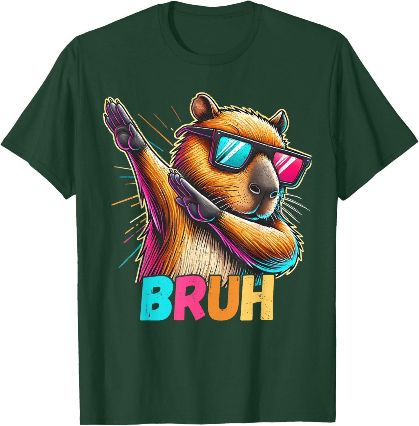 Funny Dabbing Capy Bruh Teens Youth Kids Meme Rodent Lovers T-Shirt - T-Shirt | Forest