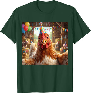 Funny Chicken Selfie Birthday Party Hat Farm Animal T-Shirt - T-Shirt | Forest