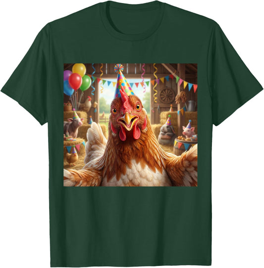 Funny Chicken Selfie Birthday Party Hat Farm Animal T-Shirt - T-Shirt | Forest