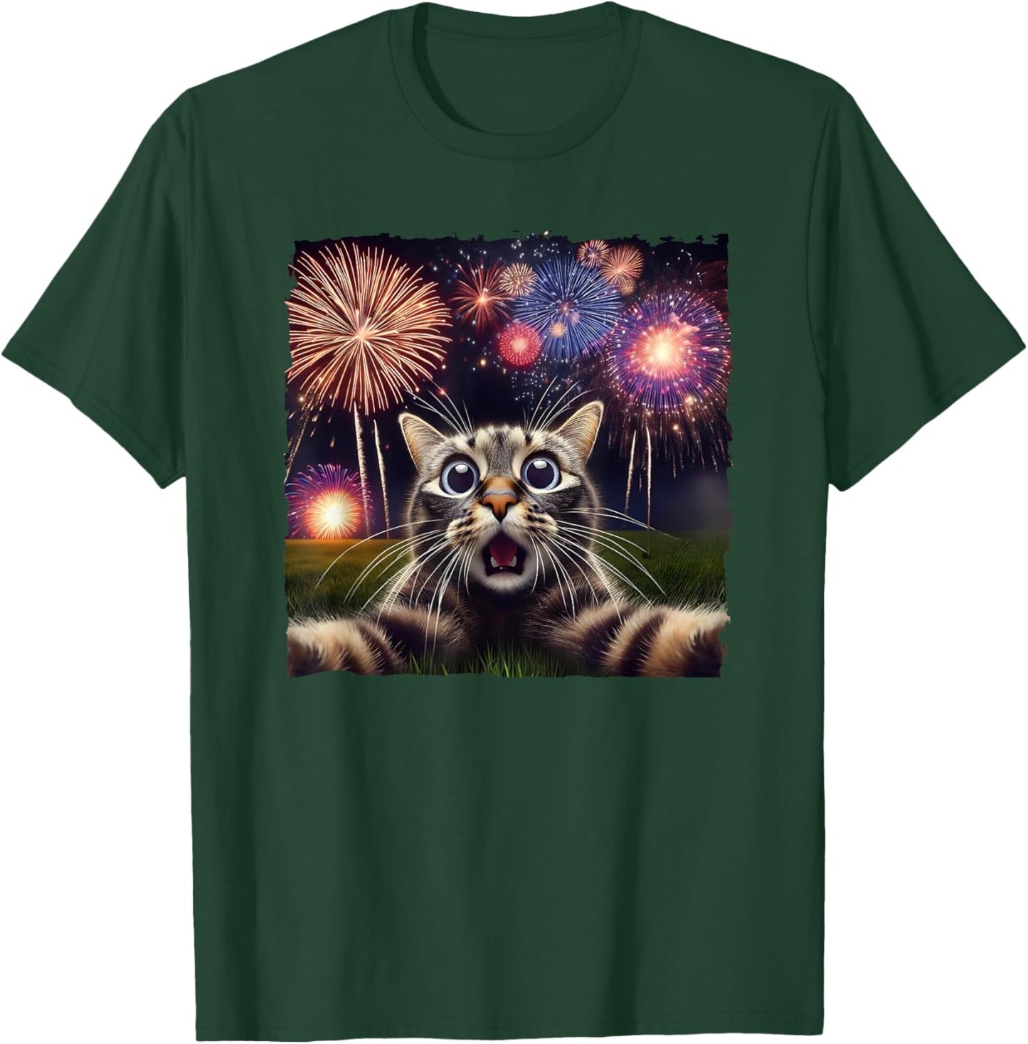 Cat Selfie with Fireworks Fourth of July 4th Fireworks Women Kids T-Shirt - T-Shirt | Forest