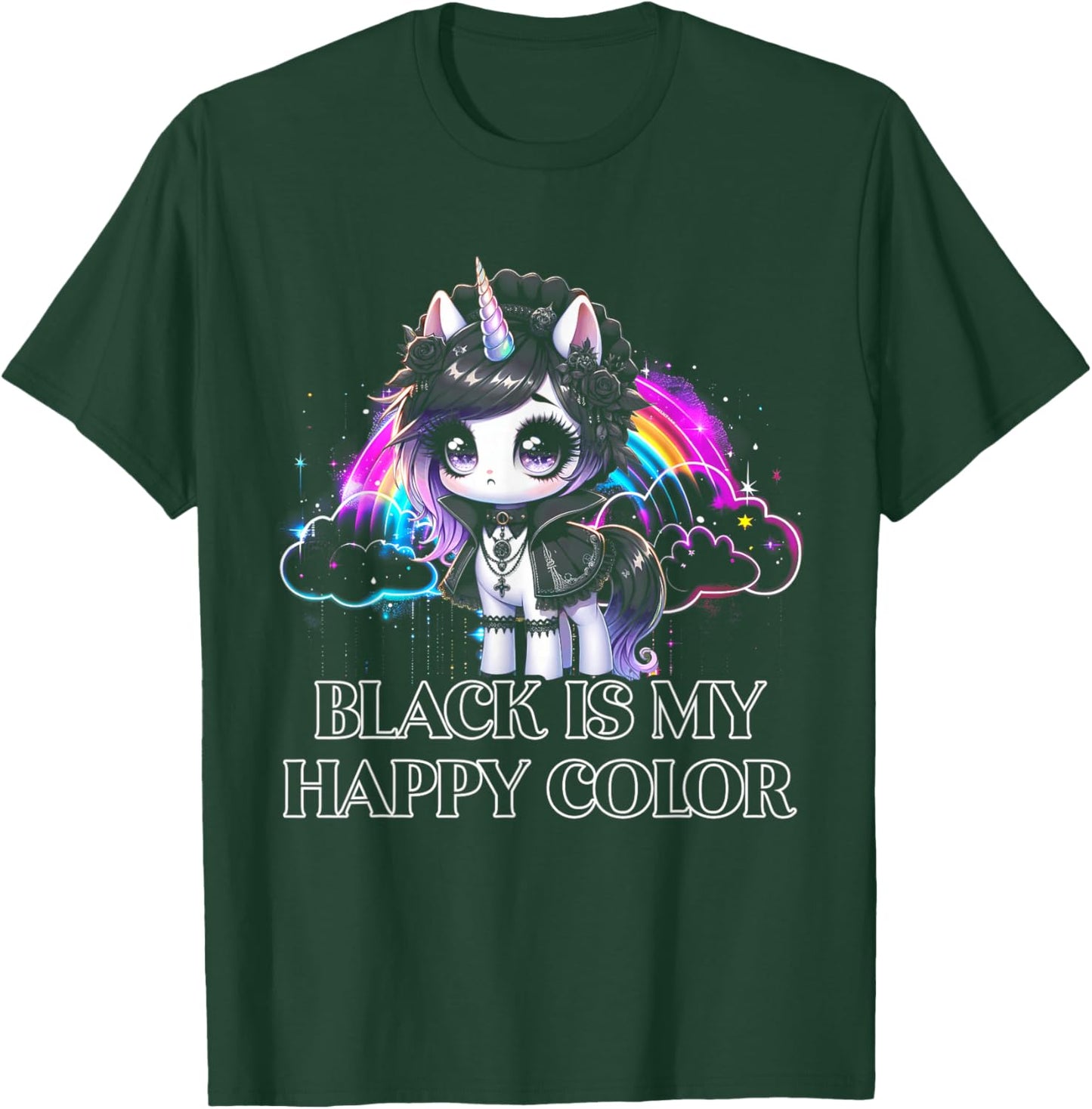 Black is My Happy Color Gothic Girl Dark Goth Occult Unicorn T-Shirt - T-Shirt | Forest