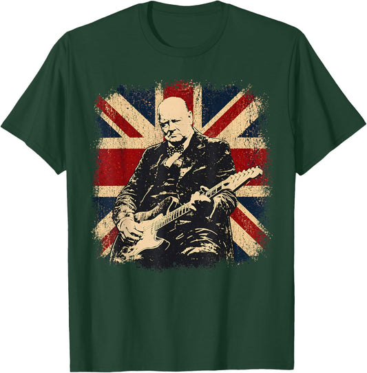 Winston Churchill Playing Electric Guitar Rocker Humor T-Shirt - T-Shirt | Forest