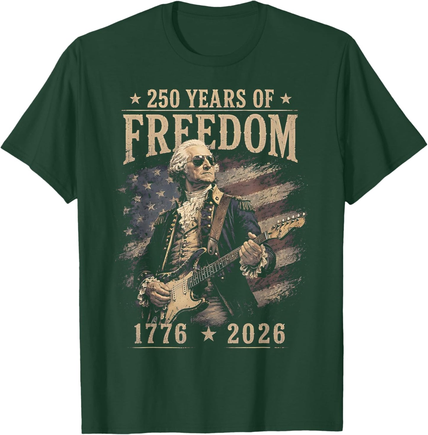 250th Anniversary George Washington Playing Guitar 4th July T-Shirt - T-Shirt | Forest