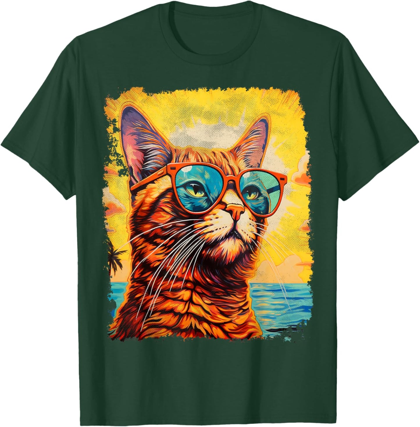 Cat with Sunglasses Graphic Hawaiian T-Shirt - T-Shirt | Forest