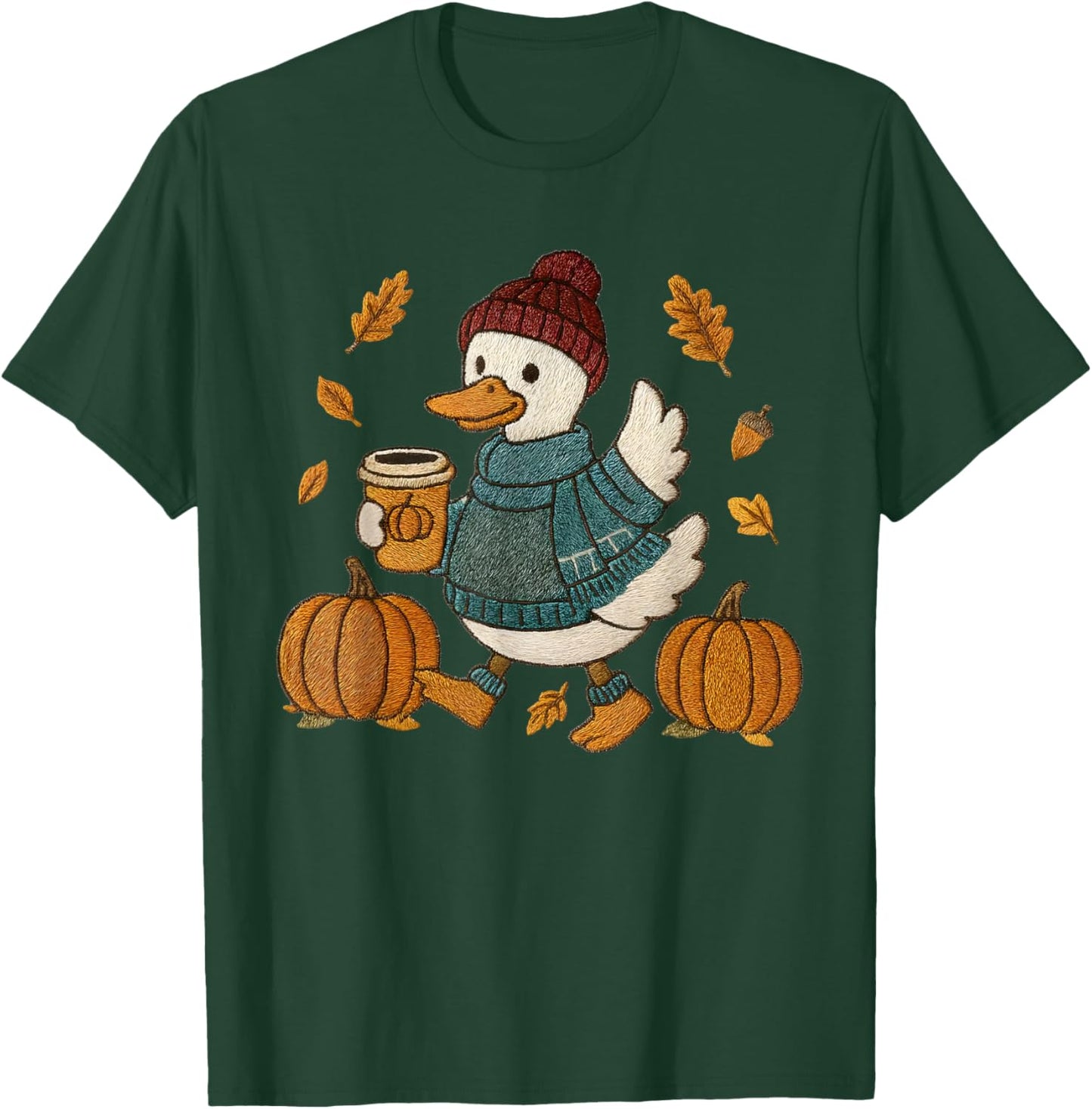 Cute Fall Duck Pumpkin Spice Latte Autumn Coffee Graphic T-Shirt - T-Shirt | Forest