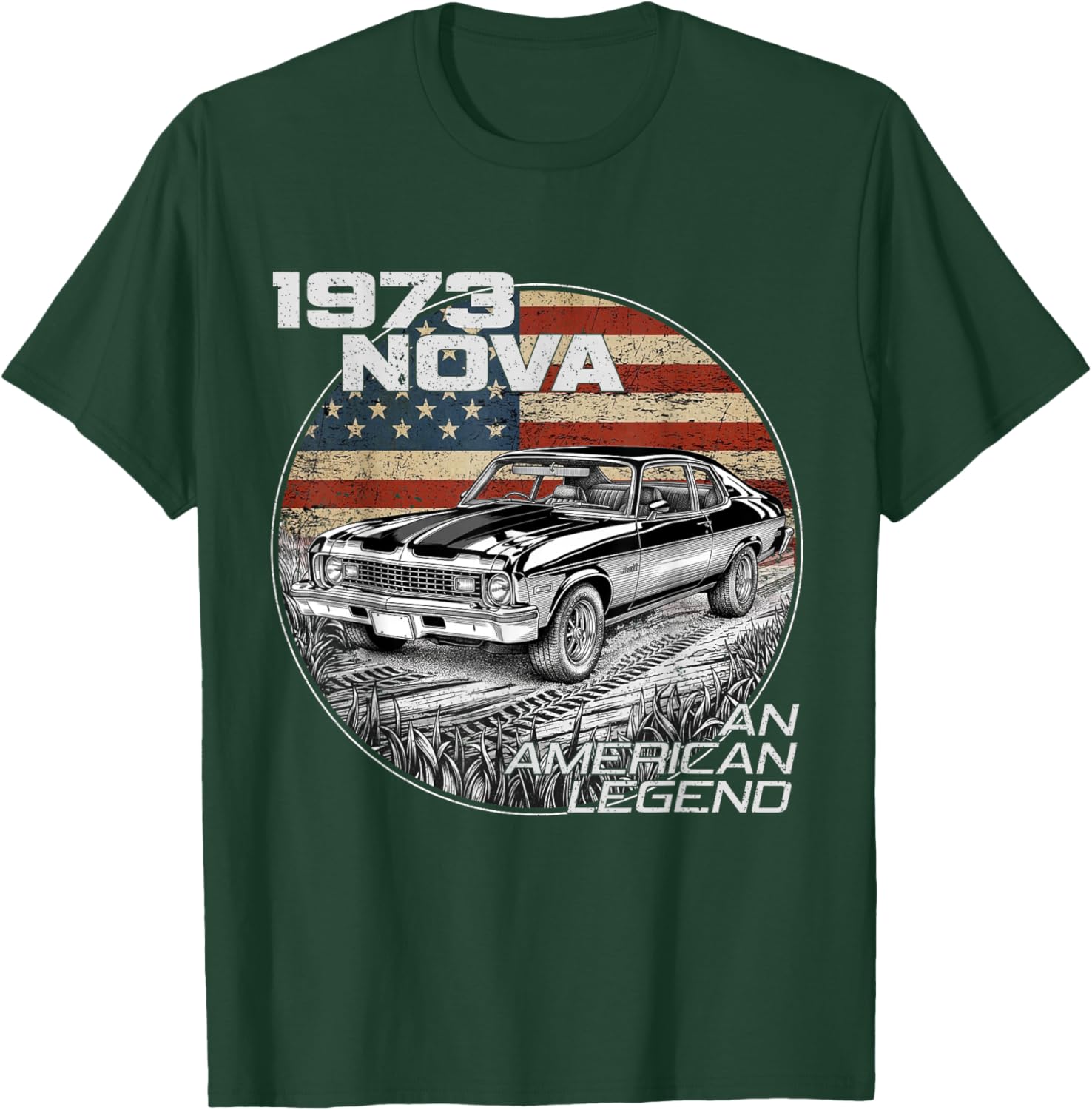 1973 73 Nova Silhouette Muscle Car American Flag T-Shirt - T-Shirt | Forest