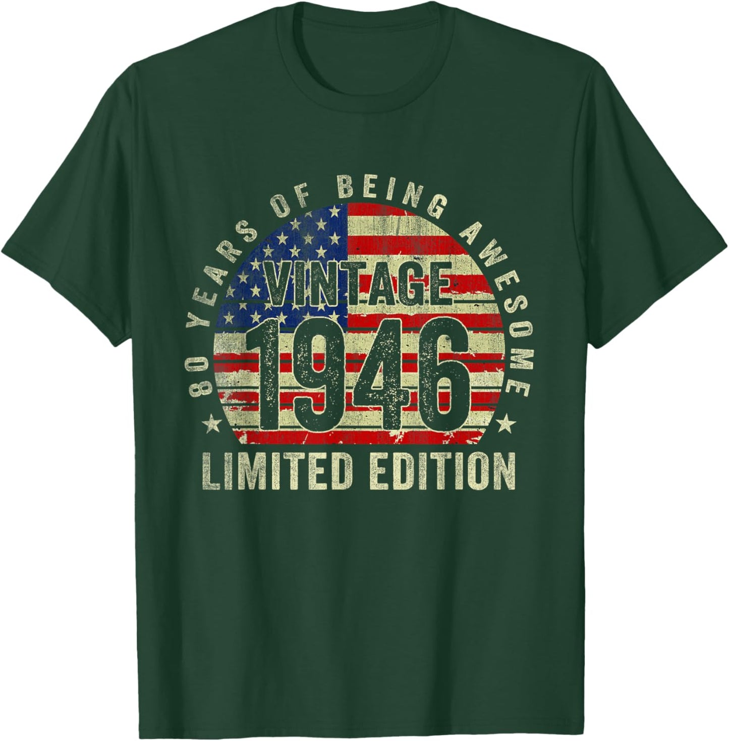 Vintage Made in 1946 American Flag 80th Birthday Gifts Men T-Shirt - T-Shirt | Forest