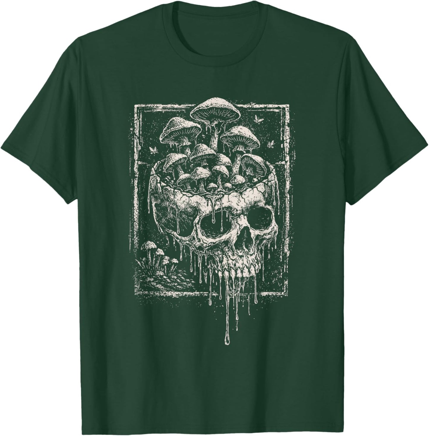 Skull Mushroom Dark Grunge Skeleton Forest Horror Aesthetic T-Shirt - T-Shirt | Forest