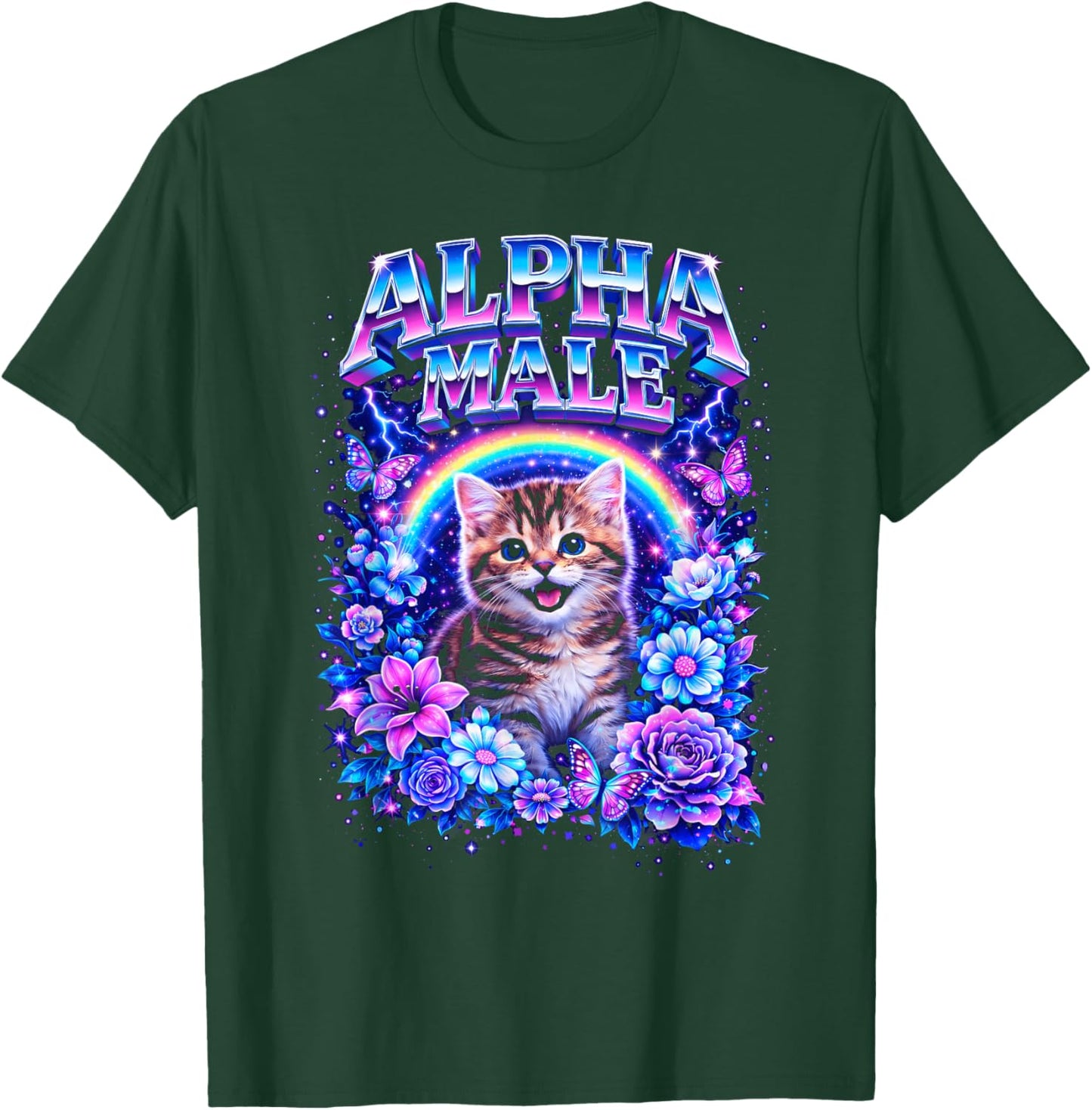 Alpha Male Cat with Rainbow and Flowers Meme T-Shirt - T-Shirt | Forest