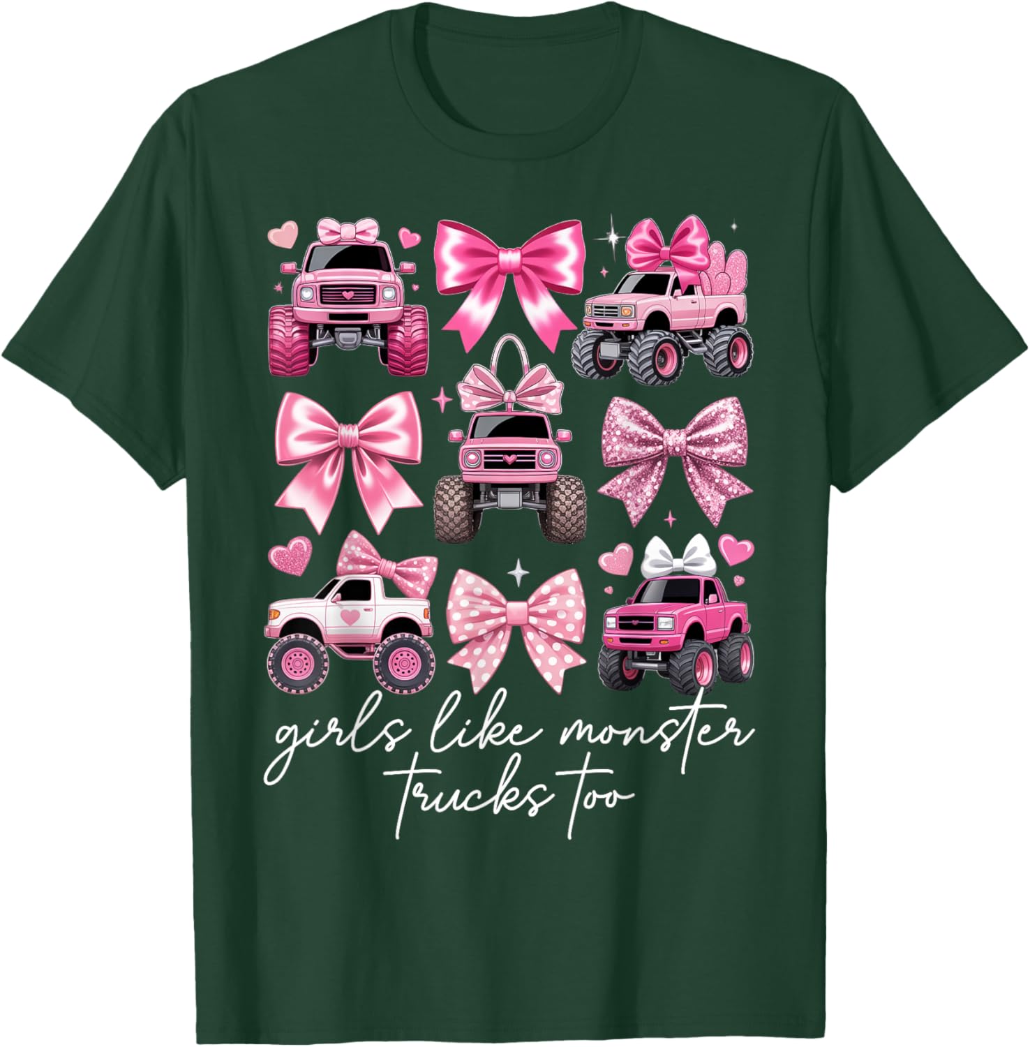 Girls Like Monster Trucks Too Coquette Monster Truck Girls T-Shirt - T-Shirt | Forest