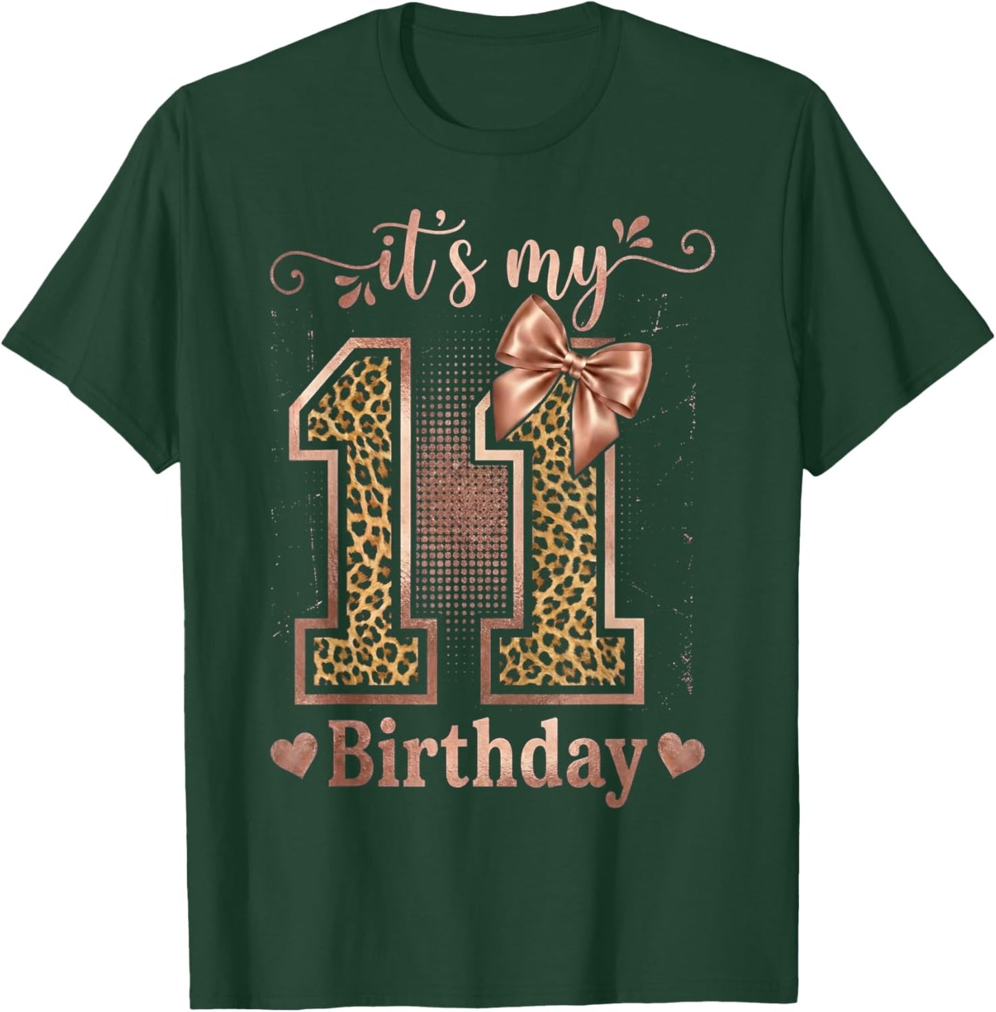 It's My 11th Birthday Girl Coquette Bow 11 Year Old Leopard T-Shirt - T-Shirt | Forest
