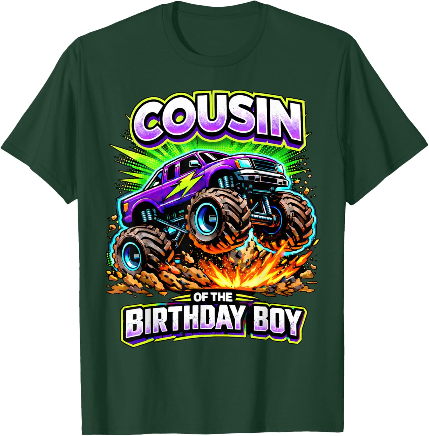 Cousin of The Birthday Boy Monster Truck Birthday Party T-Shirt - T-Shirt | Forest