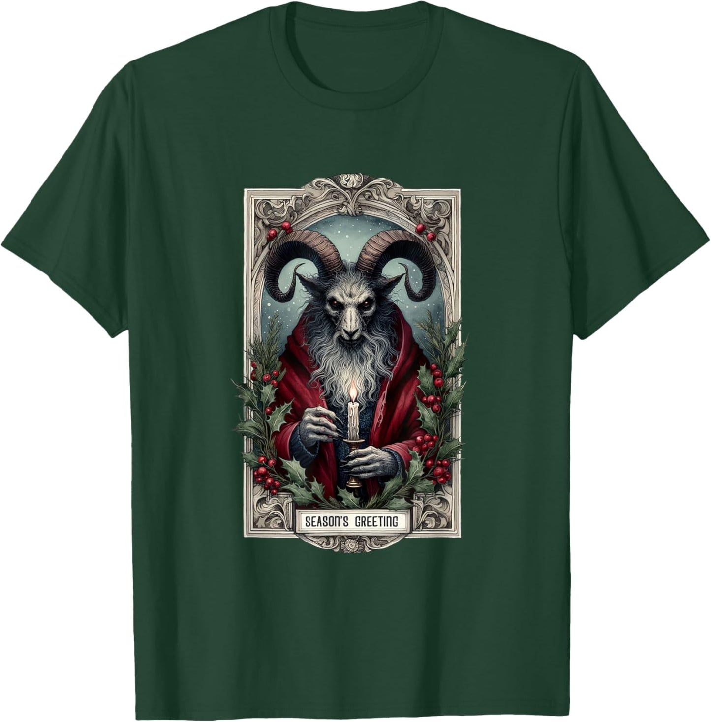 Season And Greeting Krampus Tarot Christmas Horror Holiday T-Shirt - T-Shirt | Forest