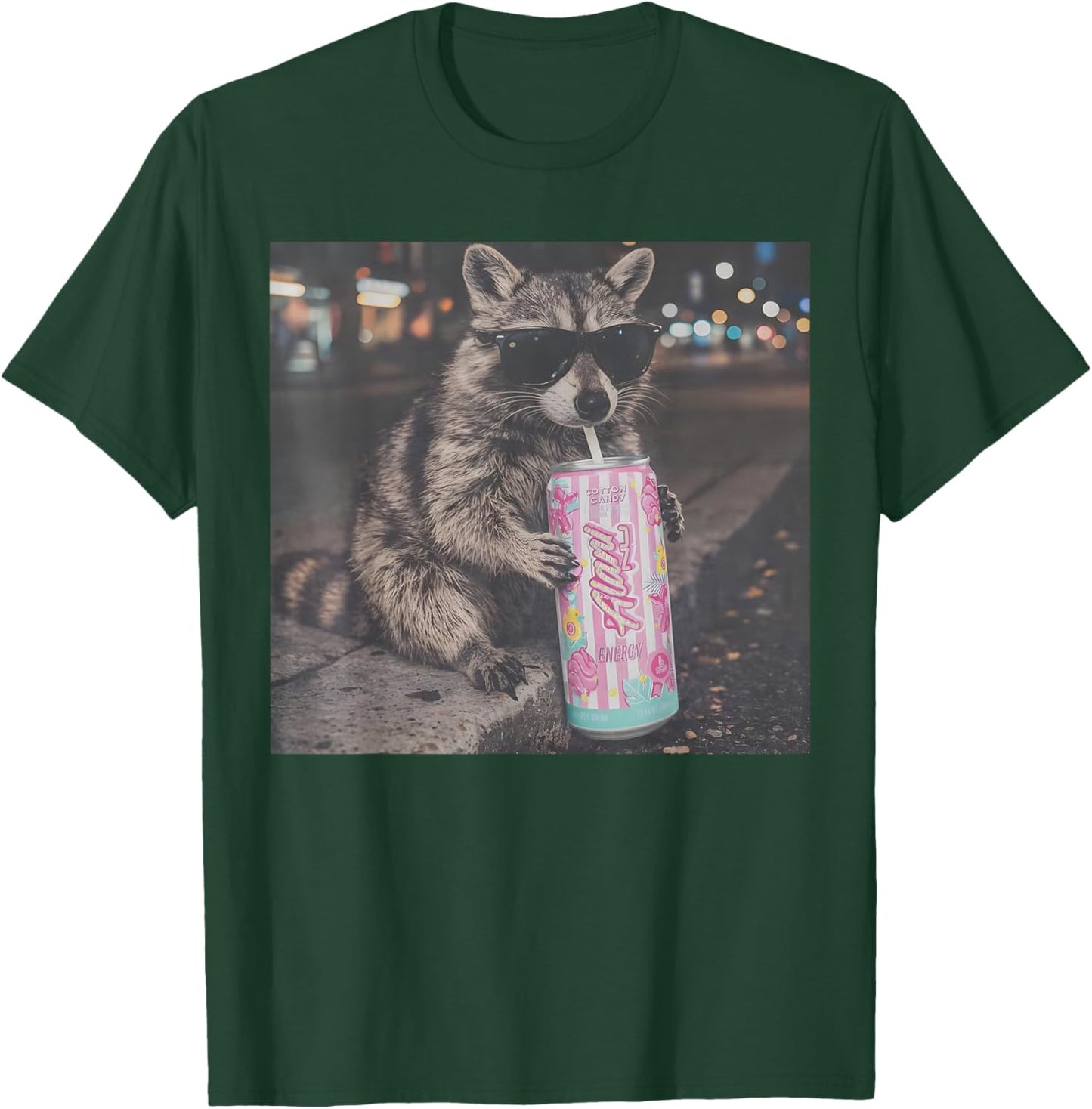 Funny Cool Raccoon Drinking Soda Funny Animal Meme Raccoon T-Shirt - T-Shirt | Forest