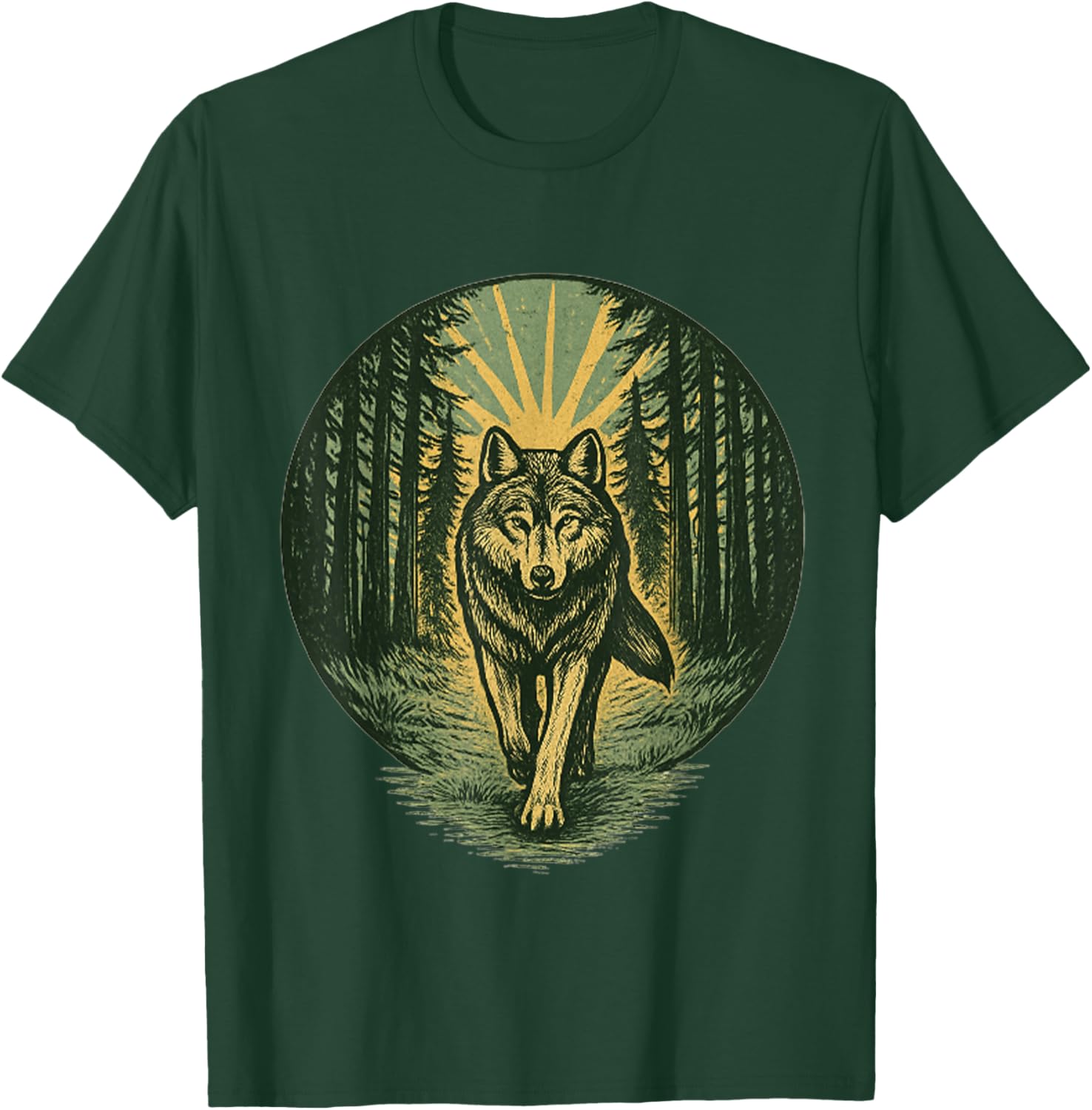 Strong Wolf Forest Path Vintage Woodcut Outdoor Nature Lover T-Shirt - T-Shirt | Forest