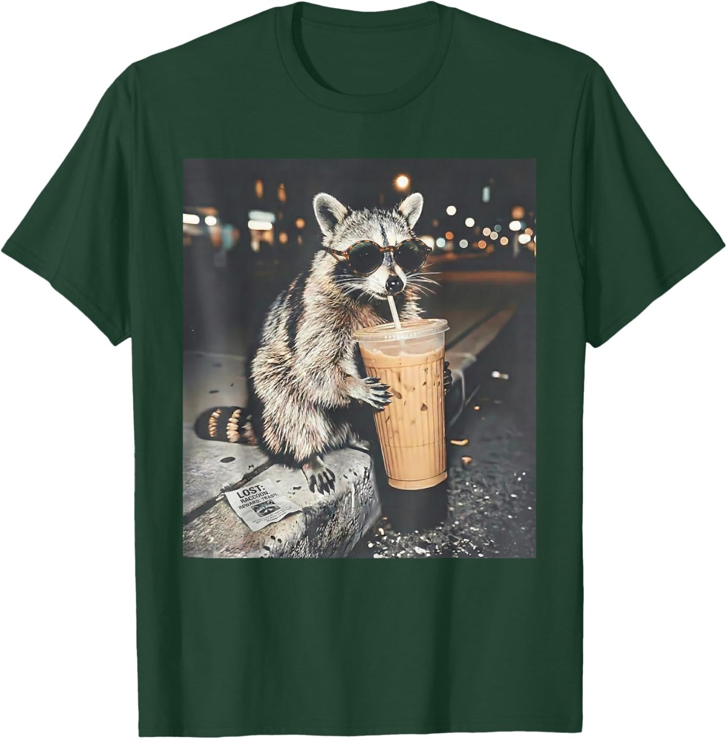 Lustiger Waschbär trinkt Eiskaffee bei Nacht Tier Meme T-Shirt - T-Shirt | Forest
