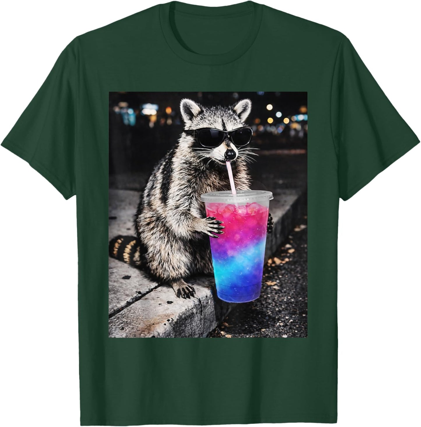 Raccoon Drinking Loaded Tea Cup Funny Animal Meme T-Shirt - T-Shirt | Forest