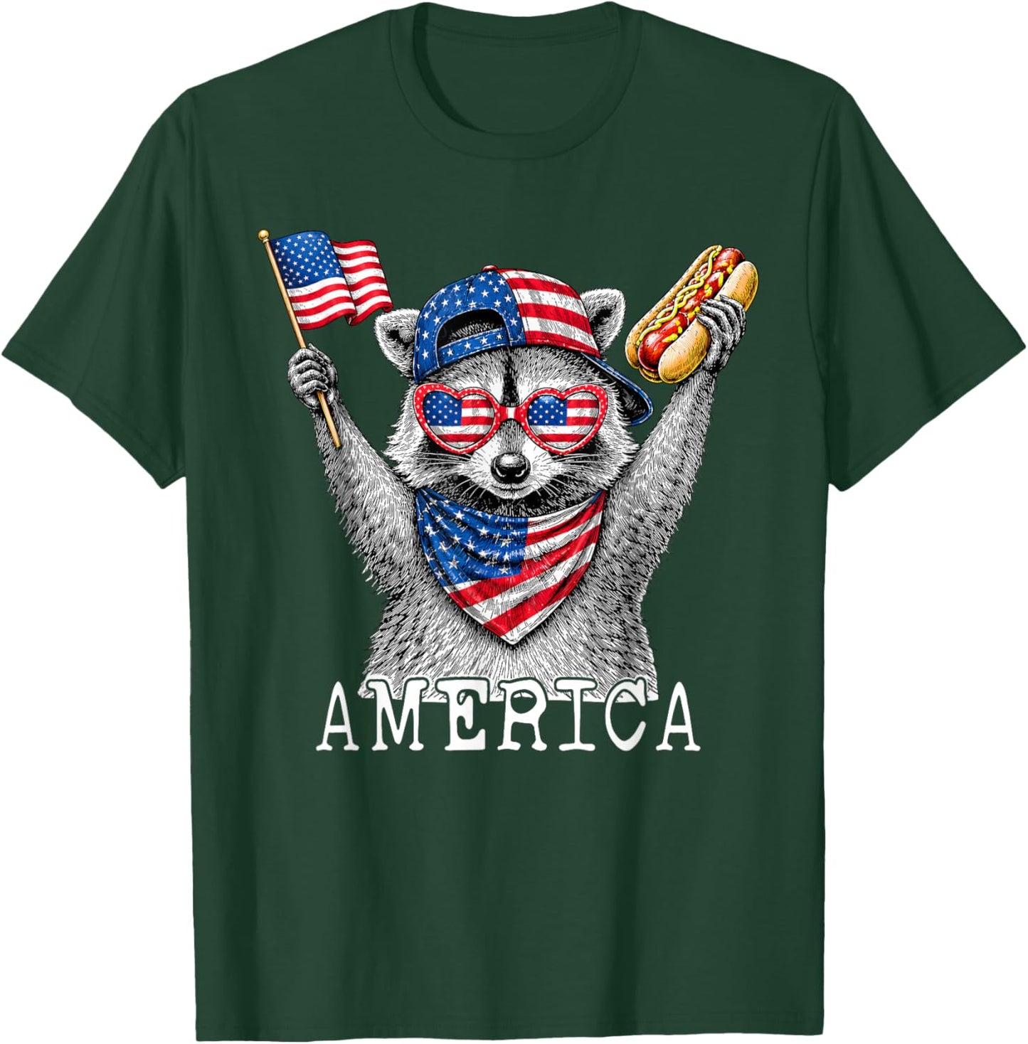 America Meme Raccoon Hot Dog 250 Years 1776 2026 4th of July T-Shirt - T-Shirt | Forest