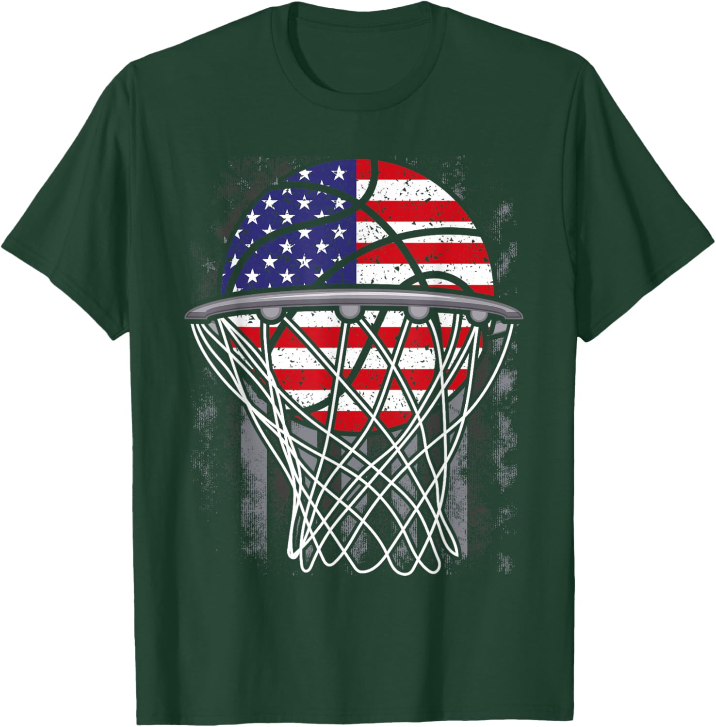 Kids 4th of July Basketball USA Flag Kids Youth Boys Girls T-Shirt - T-Shirt | Forest