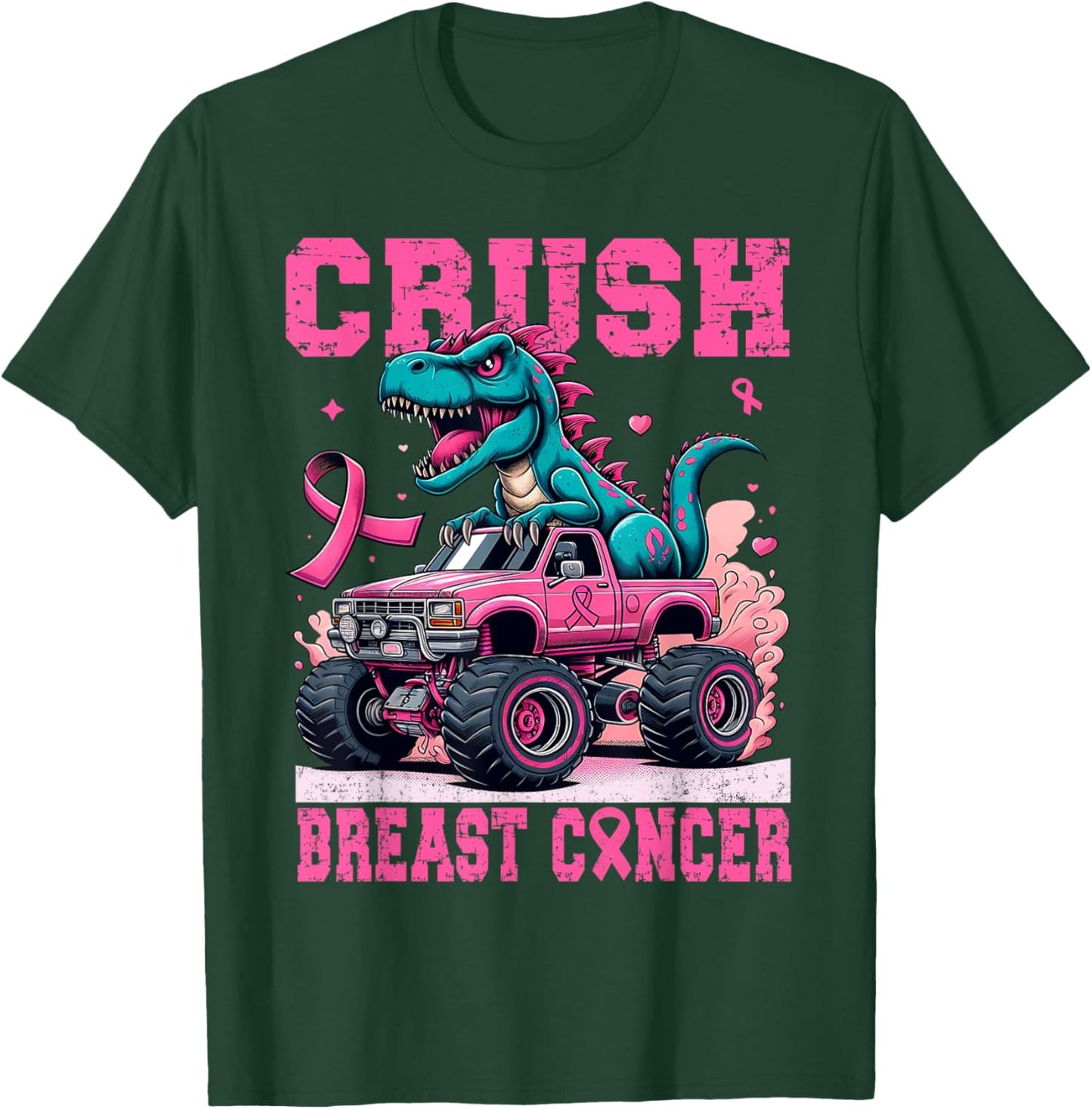 Crush Breast Cancer Awareness Pink Monster Truck Women Mom T-Shirt - T-Shirt | Forest