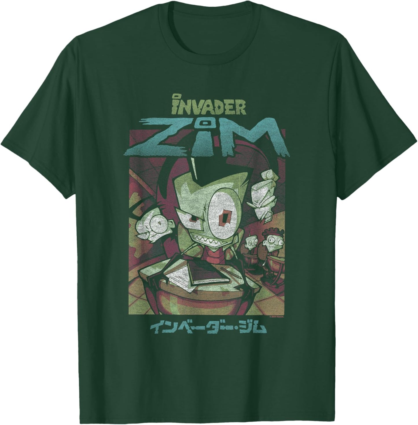 Invader Zim Classroom Scene with Kanji Retro Y2K Cartoon T-Shirt - T-Shirt | Forest