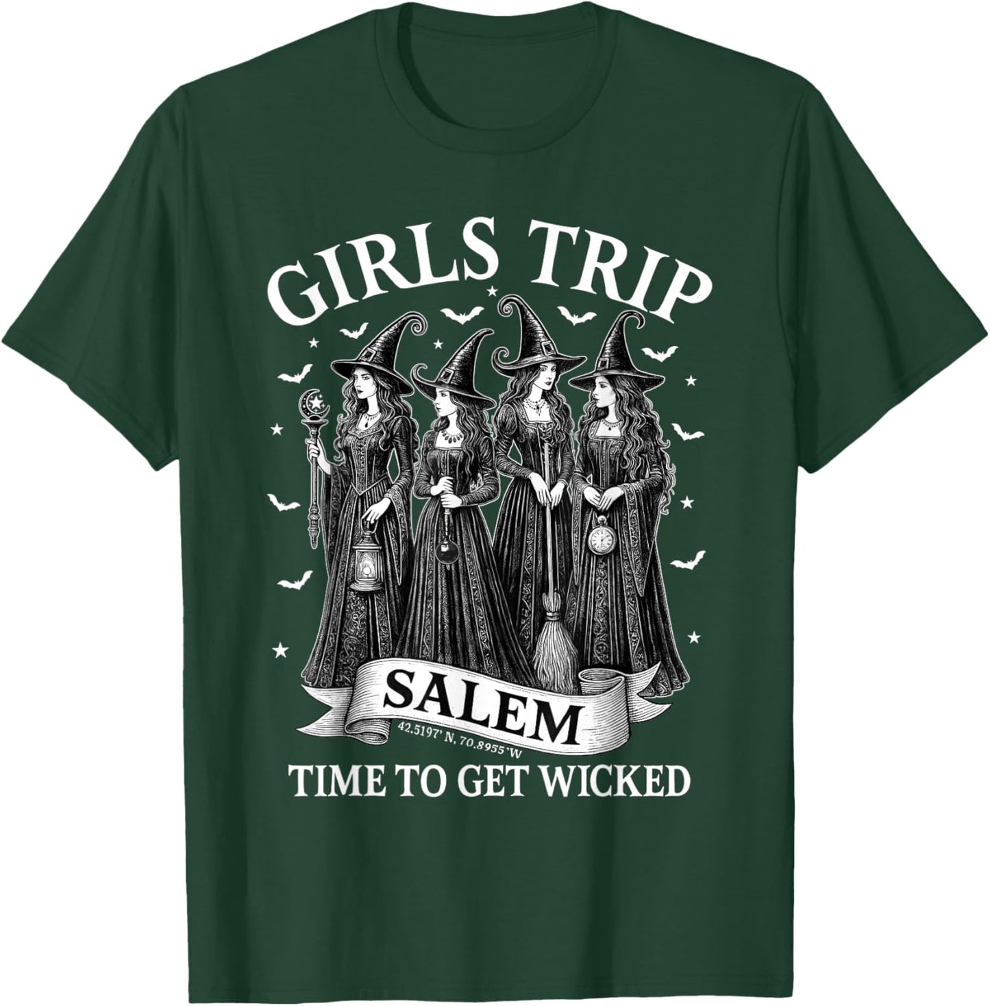 Vintage Girls Trip Salem Time to Get Wicked Halloween Witchy T-Shirt - T-Shirt | Forest