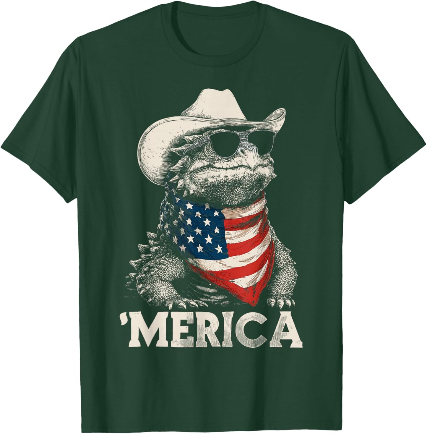 Ankylosaurus Dinosaur American Flag Bandana Cowboy Hat T-Shirt - T-Shirt | Forest