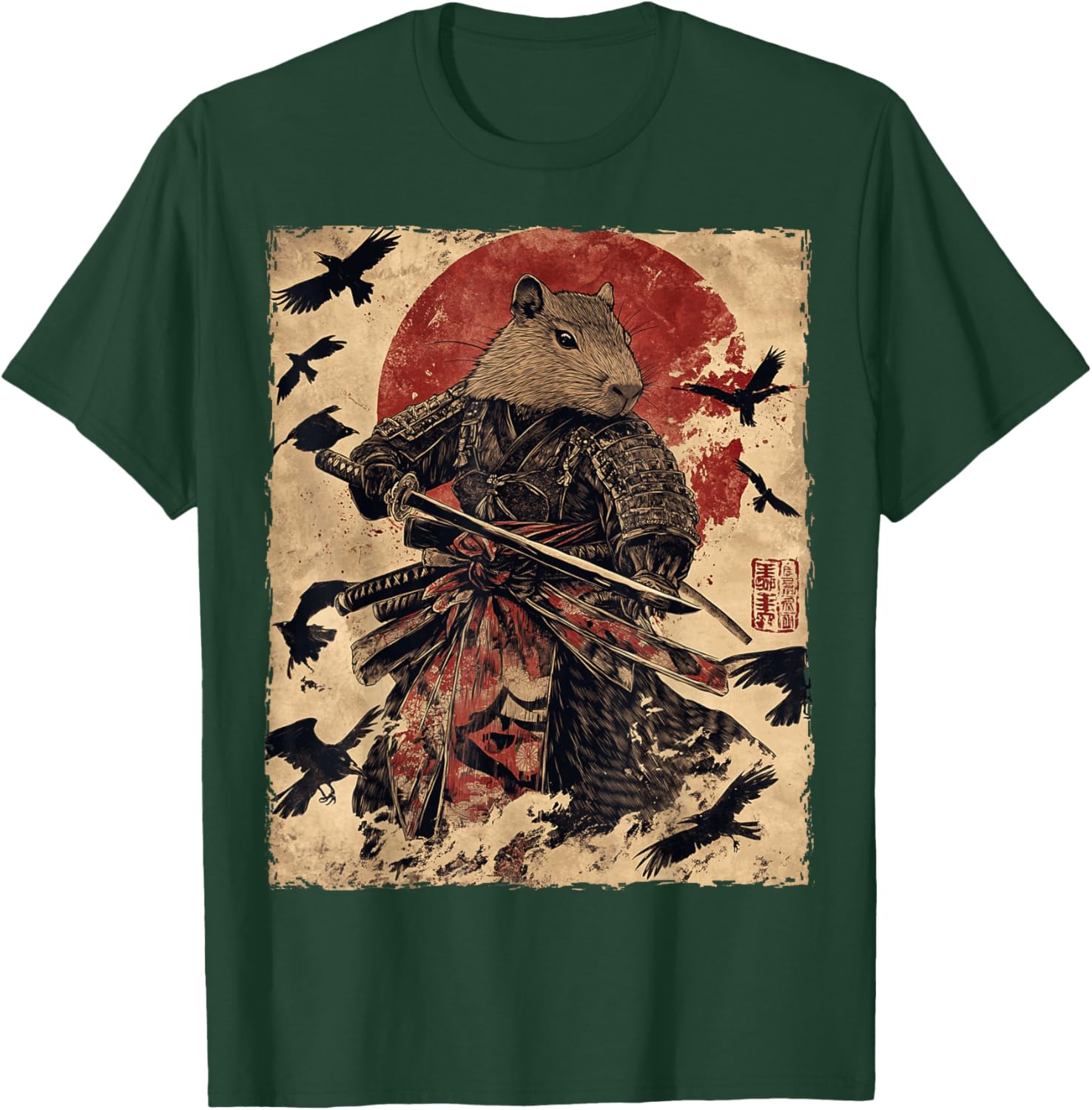 Capybara Samurai Graphic Japanese Warrior Anime T-Shirt - T-Shirt | Forest