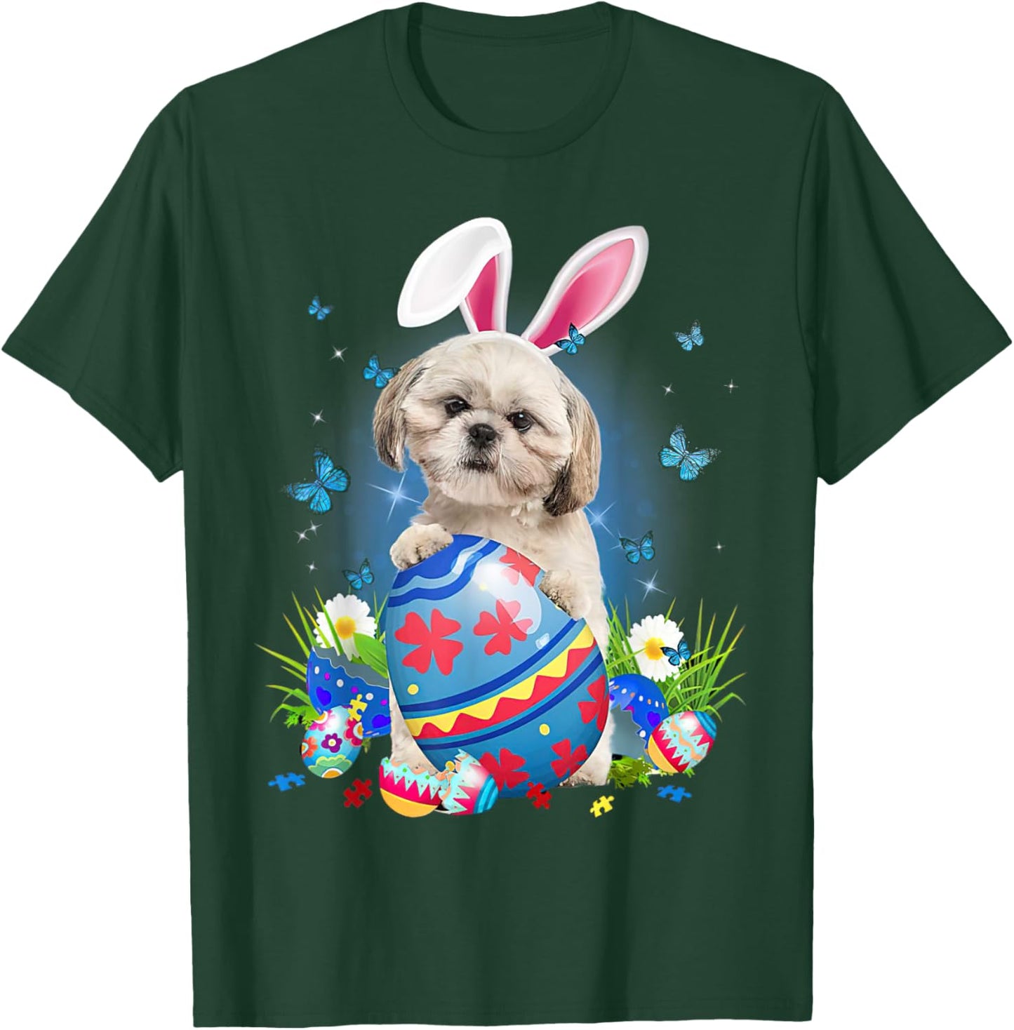 Easter Cute Shih Tzu Dog Lover Bunny Eggs Easter Men Women T-Shirt - T-Shirt | Forest