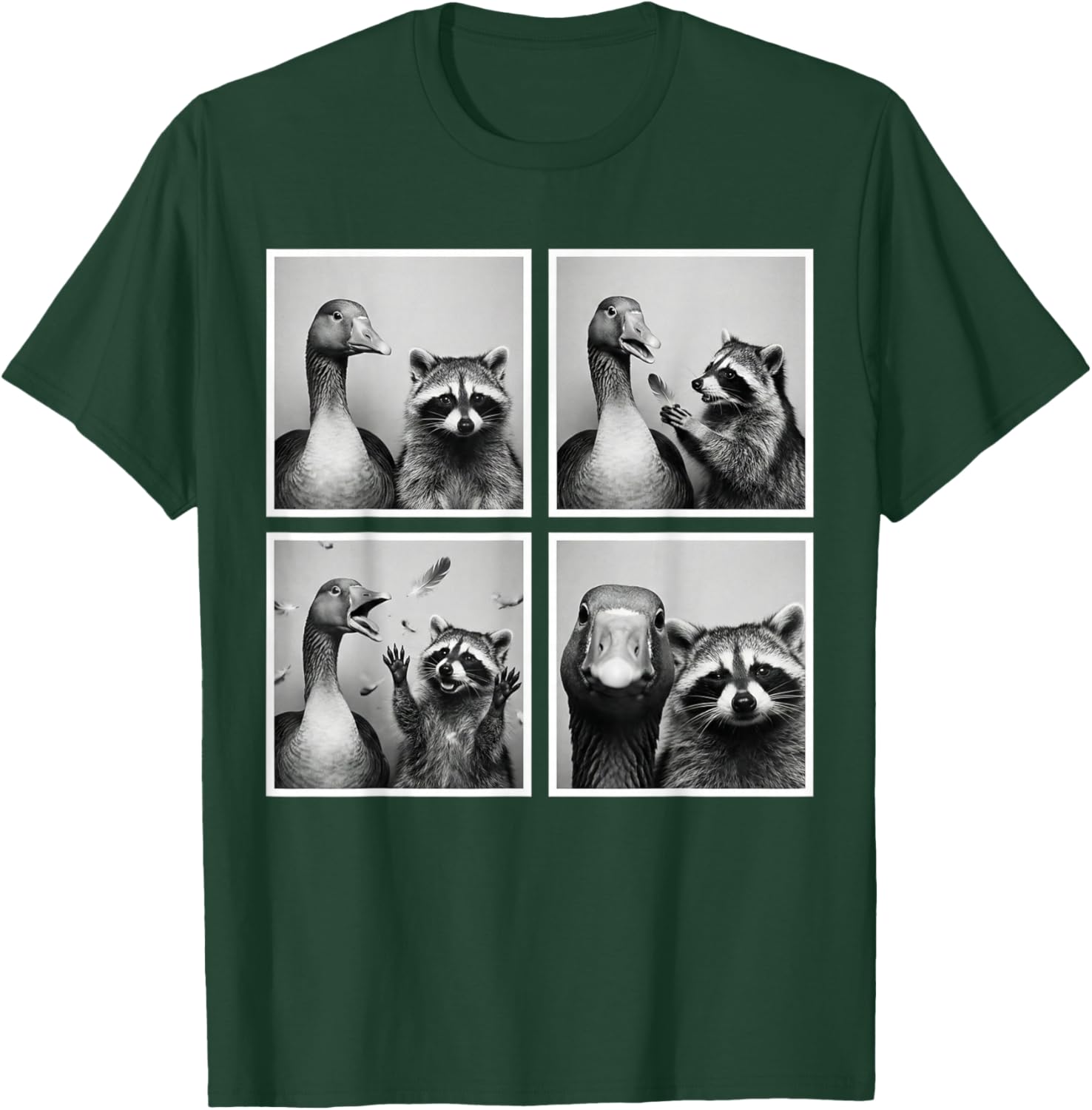 Funny Goose and Raccoon Photobooth Best Friends Chaos Selfie T-Shirt - T-Shirt | Forest