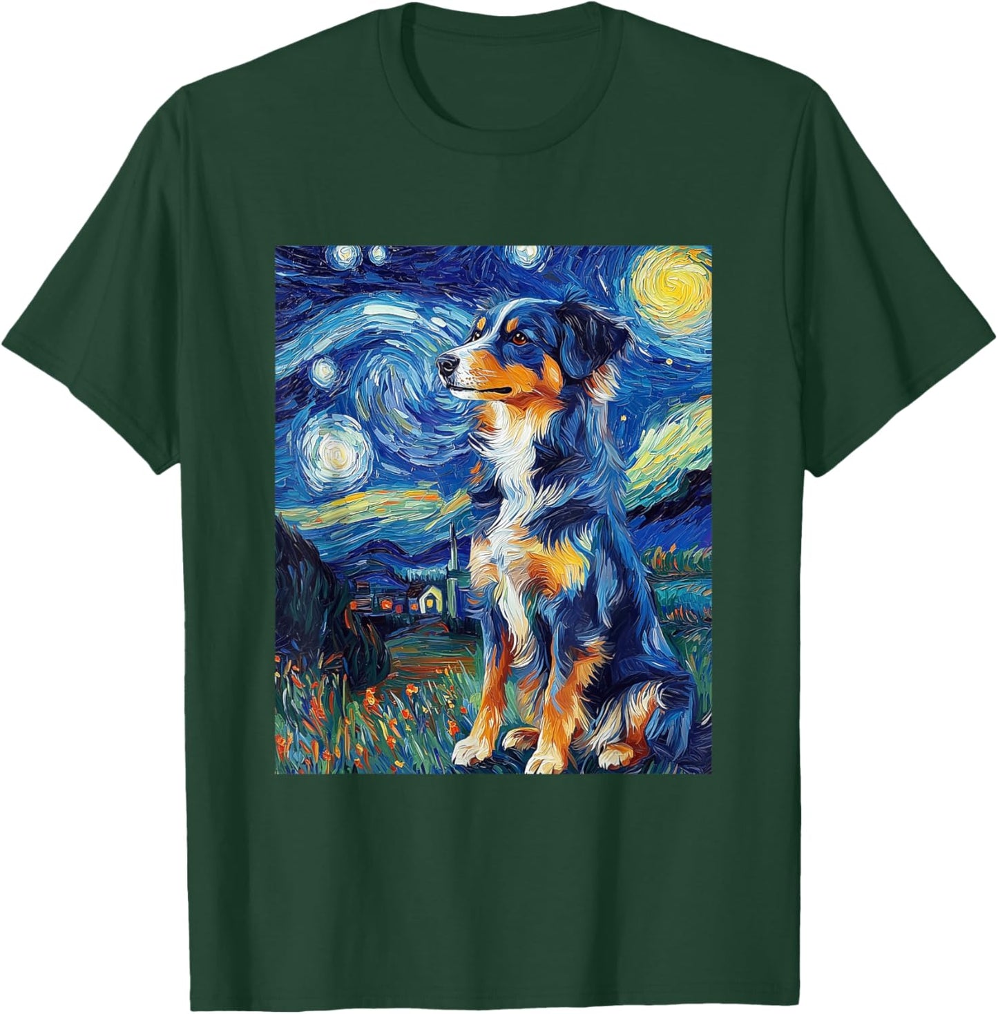 Australian Shepherd Dog - Van Gogh Style - Starry Night T-Shirt - T-Shirt | Forest