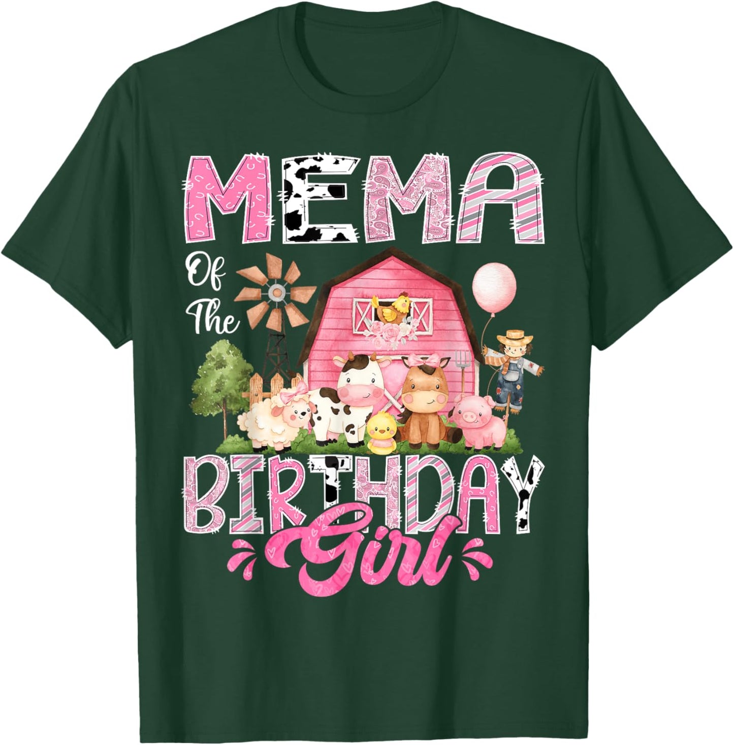 Mema Of The Birthday Girl Pink Farm Cow First Birthday T-Shirt - T-Shirt | Forest