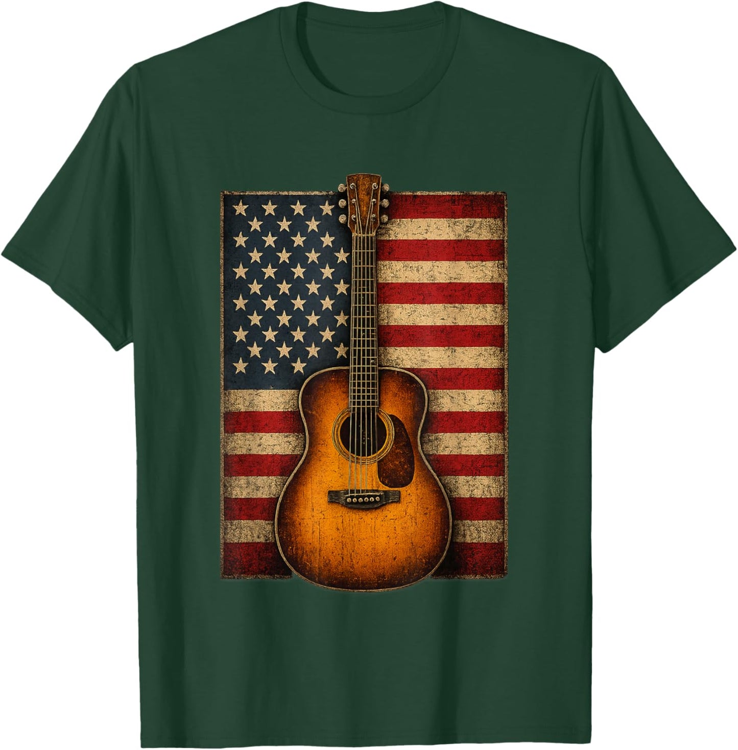 Guitar 4th of July American Flag USA Country Music T-Shirt - T-Shirt | Forest