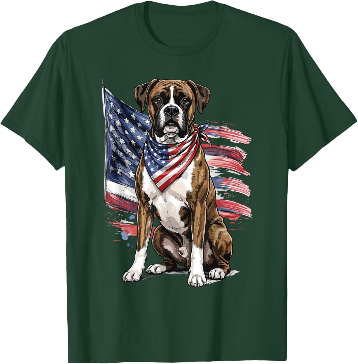 Boxer 4th of July Patriotic Dog T-Shirt - T-Shirt | Forest