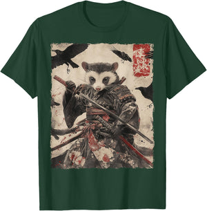 Opossum Possum Samurai Graphic Japanese Warrior Anime T-Shirt - T-Shirt | Forest
