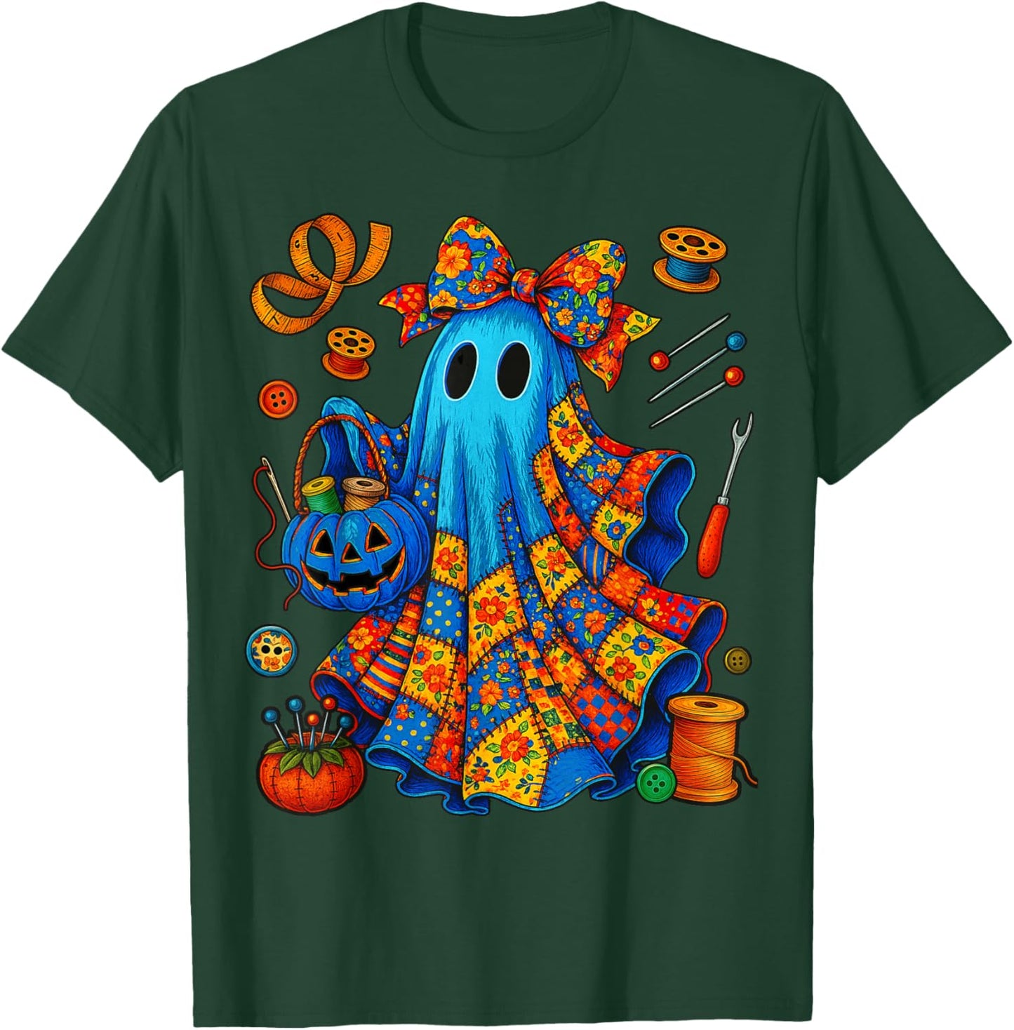 Halloween Boo Ghost Patchwork Quilter Quilting Sewing T-Shirt - T-Shirt | Forest