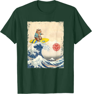 Cute Japanese Great Wave Kanagawa Surfing Capybara T-Shirt - T-Shirt | Forest
