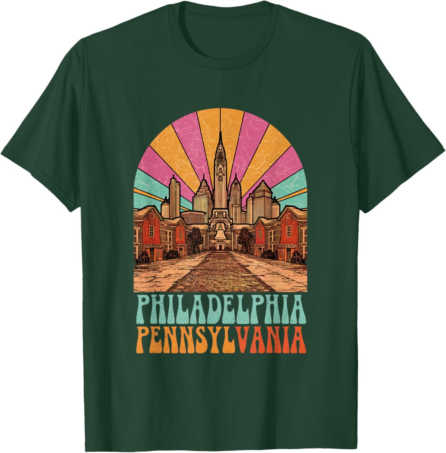 Vintage Philadelphia Pennsylvania Skyline Cityscape Retro T-Shirt - T-Shirt | Forest
