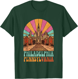 Vintage Philadelphia Pennsylvania Skyline Cityscape Retro T-Shirt - T-Shirt | Forest