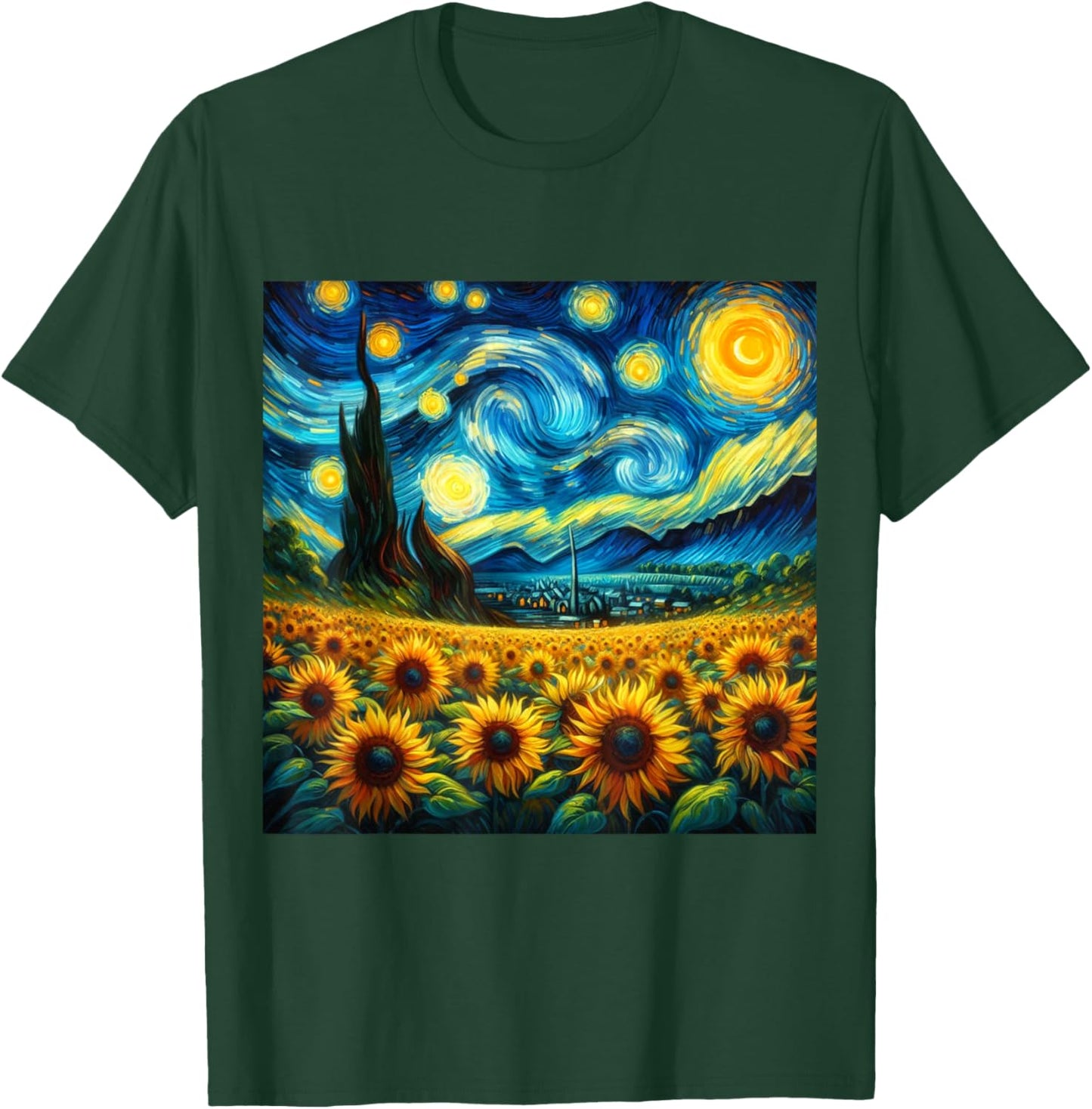 Sunflower Floral Flower Van Gogh Style Starry Night Art T-Shirt - T-Shirt | Forest