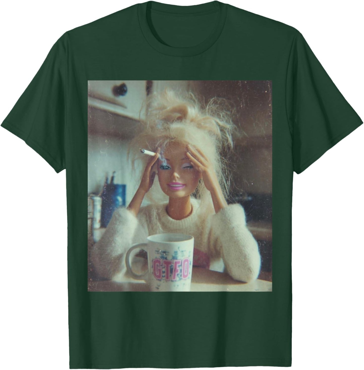 Funny Disgusting Doll face Meme Smoking Sad Sarcastic Gift T-Shirt - T-Shirt | Forest