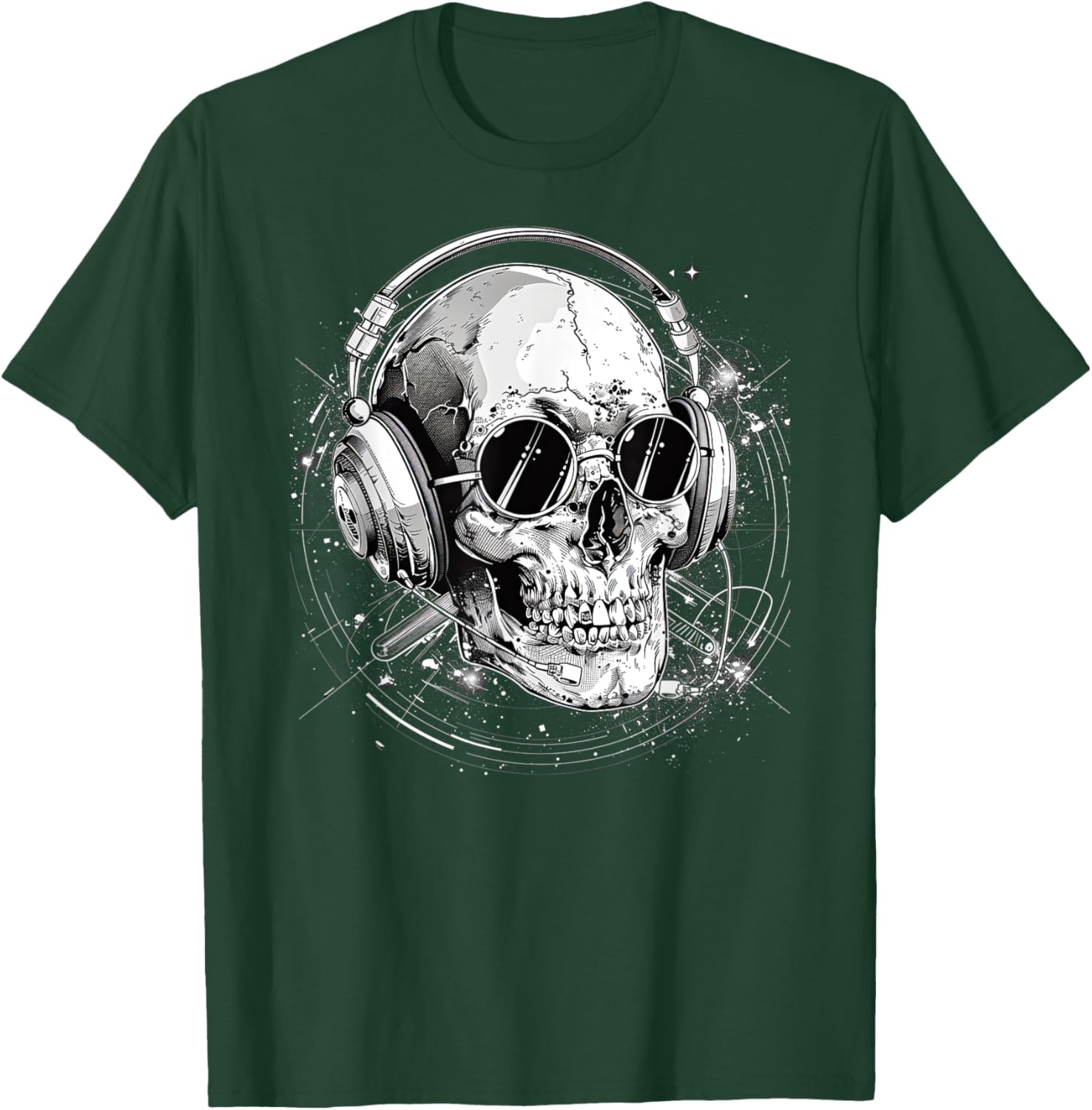 Skull with Headphones Music T-Shirt - T-Shirt | Forest