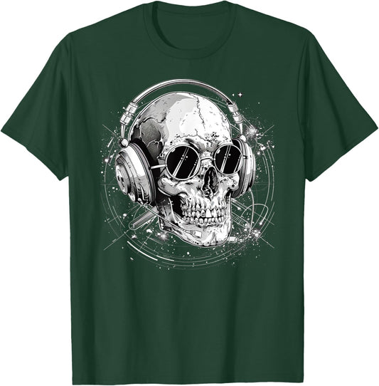 Skull with Headphones Music T-Shirt - T-Shirt | Forest