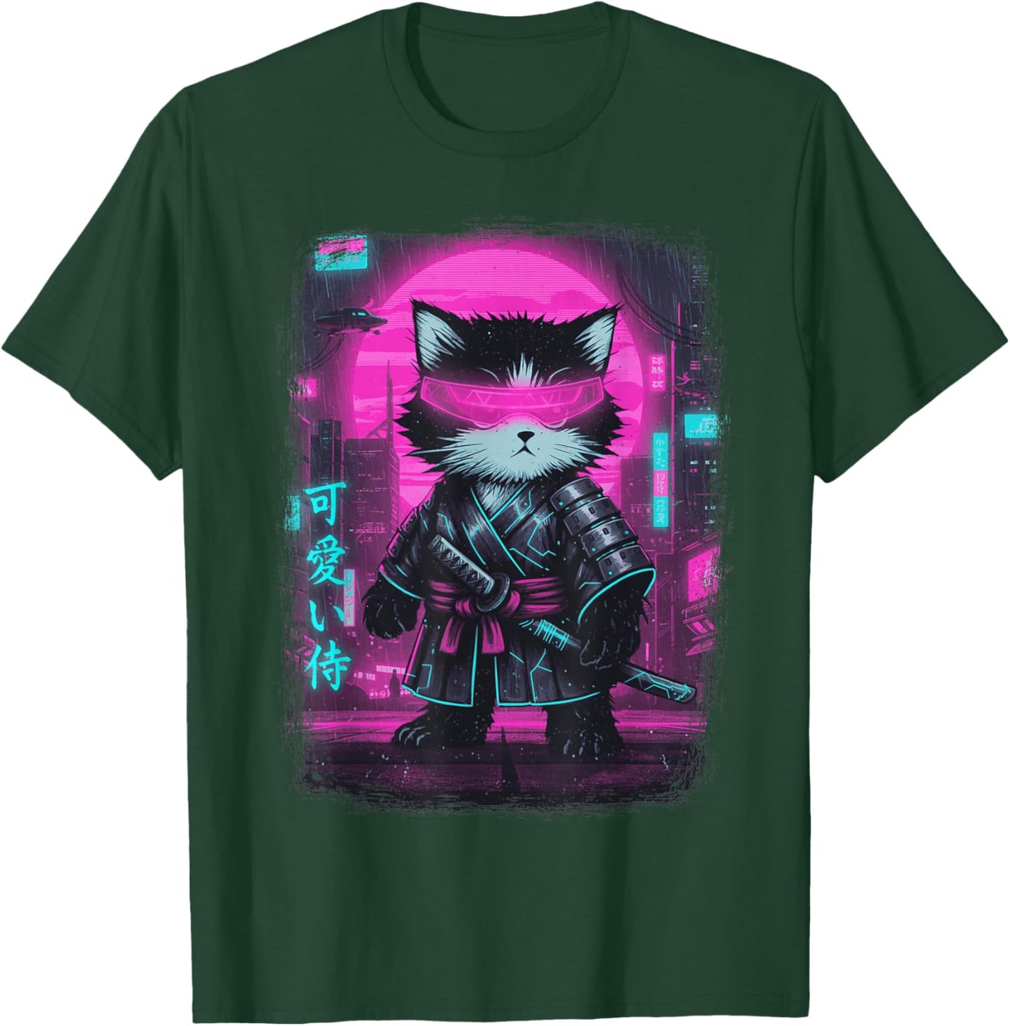 Cyberpunk Samurai Cat Japanese Art Kawaii Funny Cats T-Shirt - T-Shirt | Forest