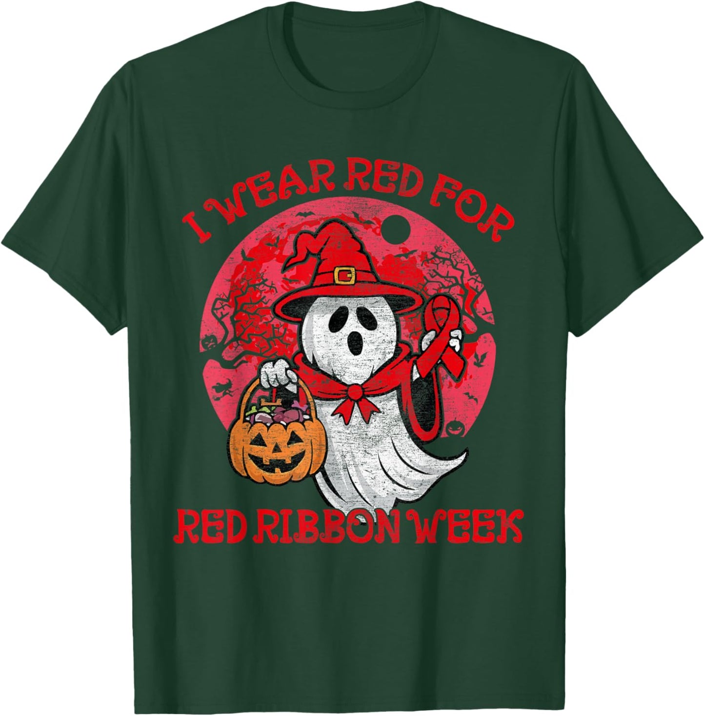 In October We Wear Red Halloween Red Ribbon Week Awareness T-Shirt - T-Shirt | Forest