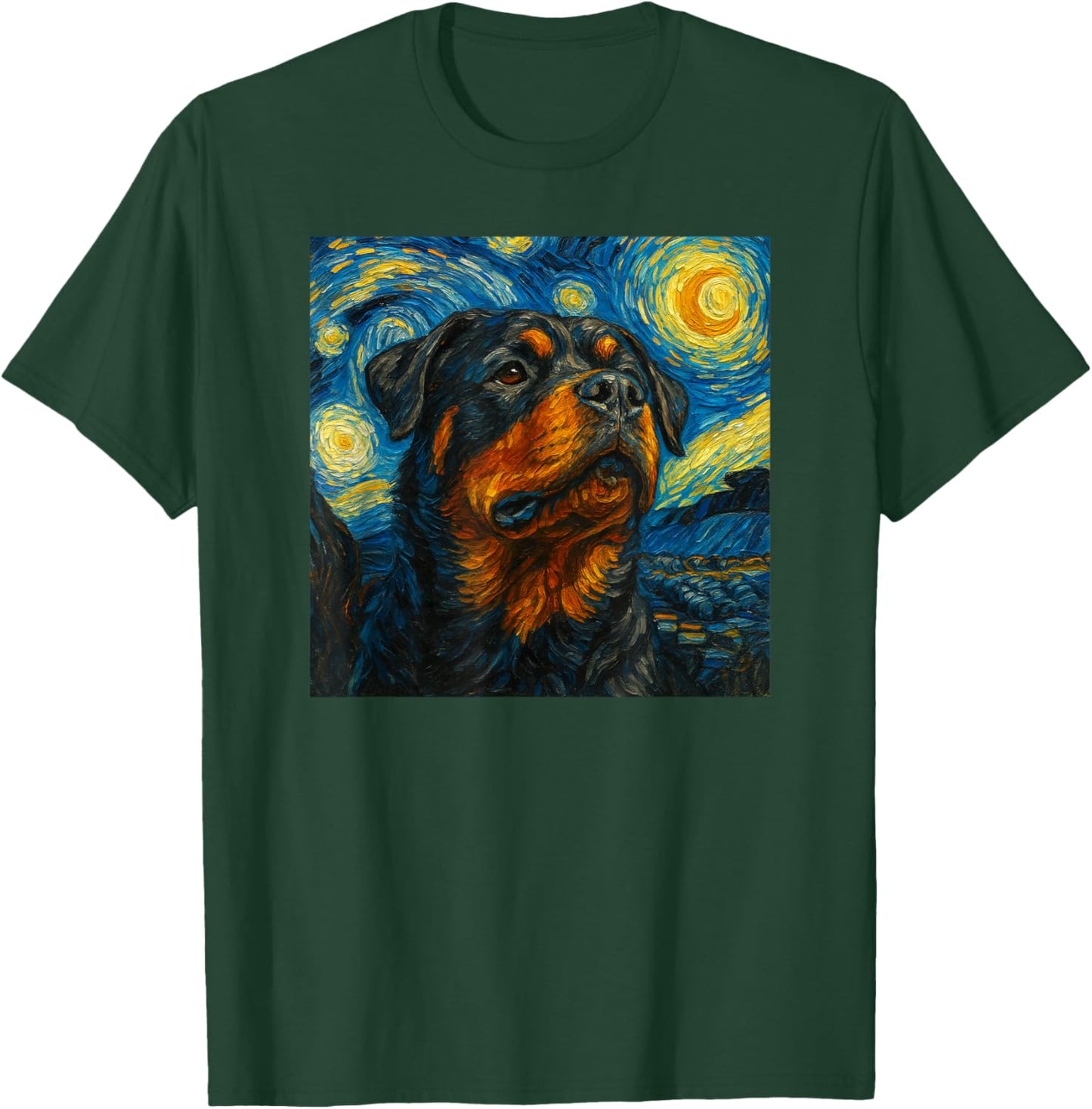 Cute Dog Owner Rottie Van Gogh Style Starry Night Rottweiler T-Shirt - T-Shirt | Forest