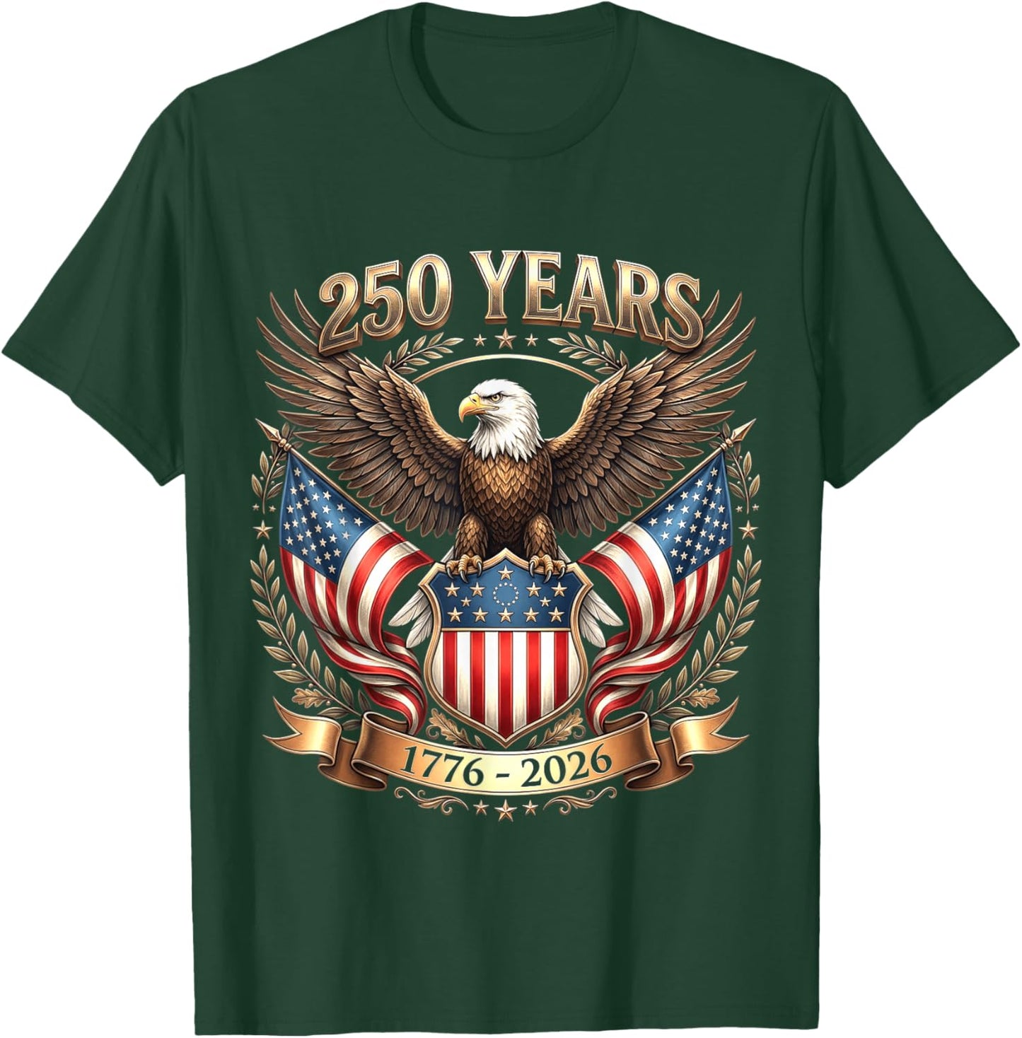 Patriotic 4th of July 250 Years 1776 2026 America USA Flag T-Shirt - T-Shirt | Forest