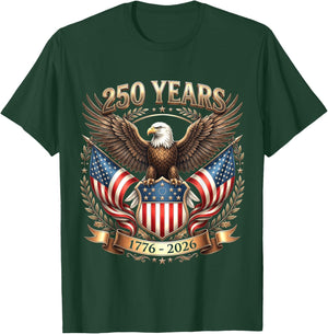 Patriotic 4th of July 250 Years 1776 2026 America USA Flag T-Shirt - T-Shirt | Forest